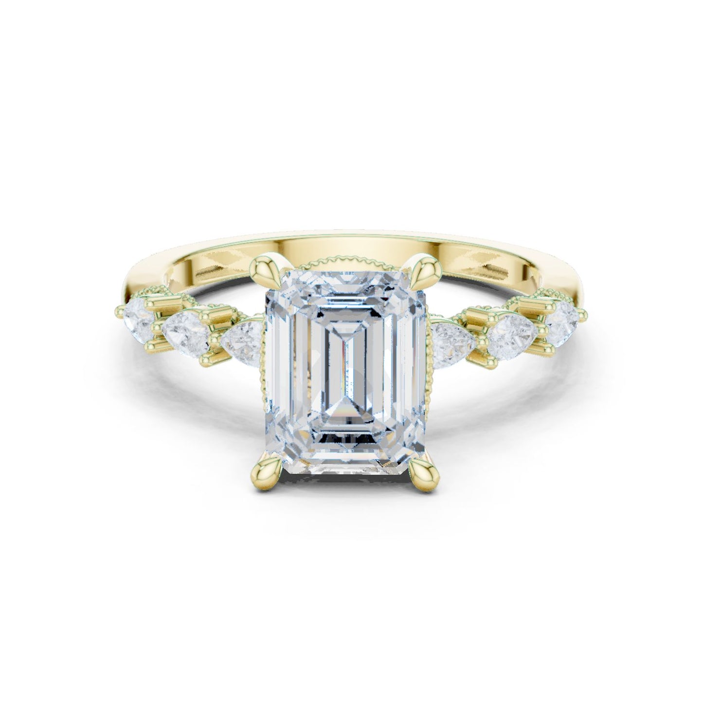 Emerald Lab Grown Diamond Side-Stone Engagement Ring