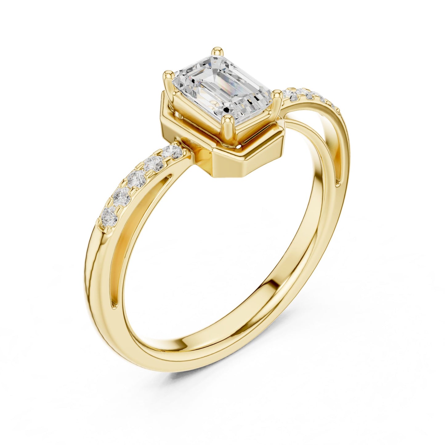Emerald Lab Grown Diamond Side-Stone Engagement Ring