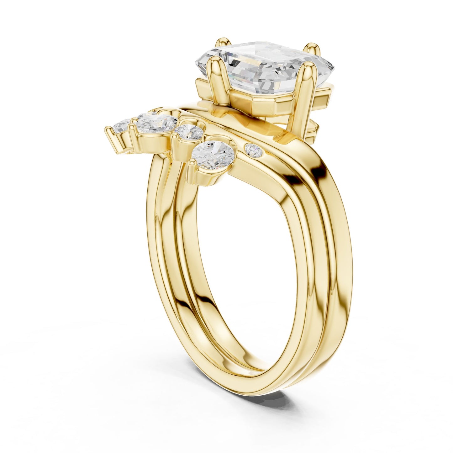 Emerald Lab Grown Diamond Side-Stone Engagement Ring