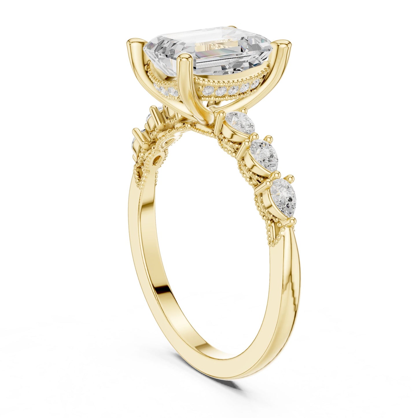 Emerald Lab Grown Diamond Side-Stone Engagement Ring