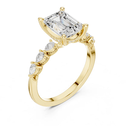 Emerald Lab Grown Diamond Side-Stone Engagement Ring