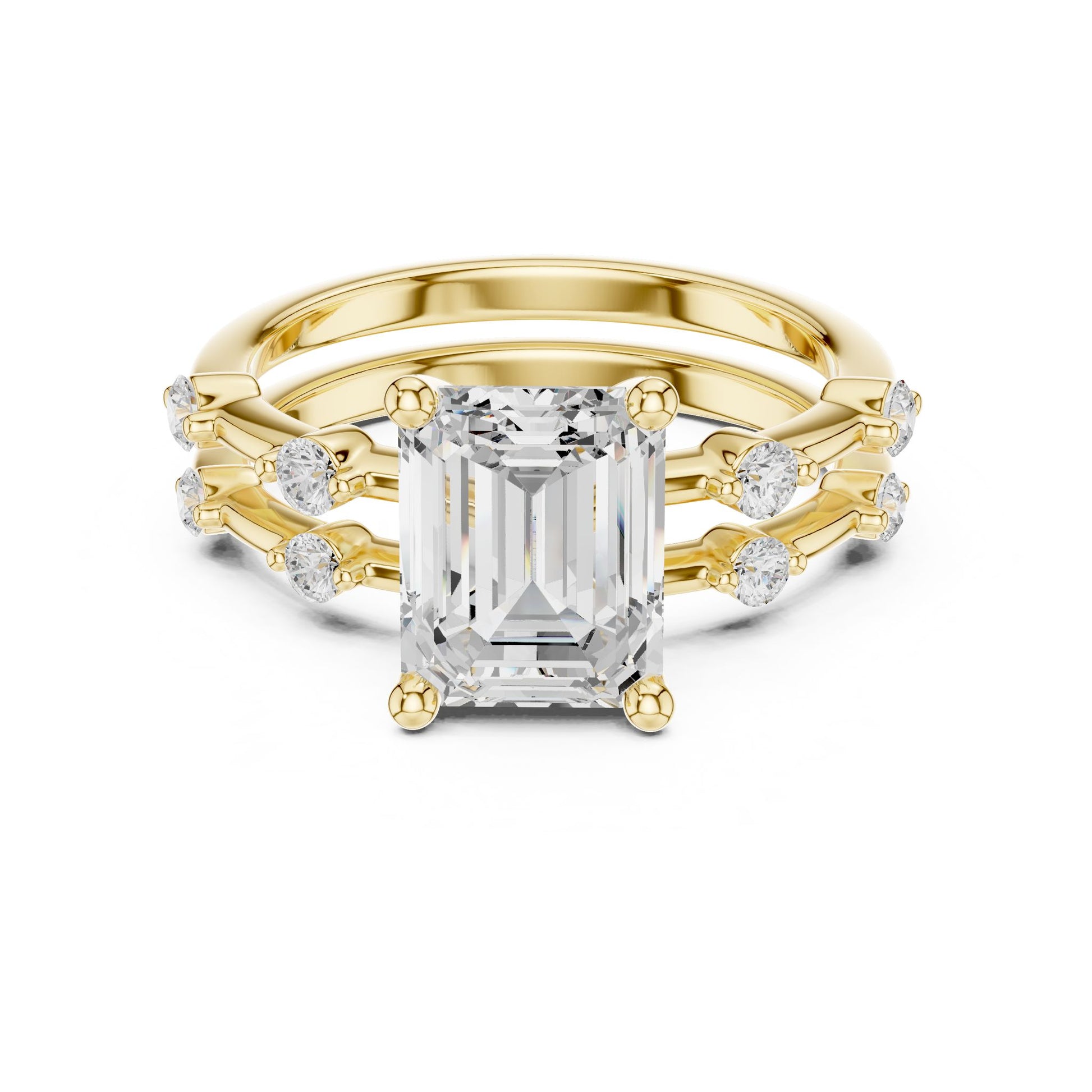 Emerald Lab Grown Diamond Side-Stone Engagement Ring