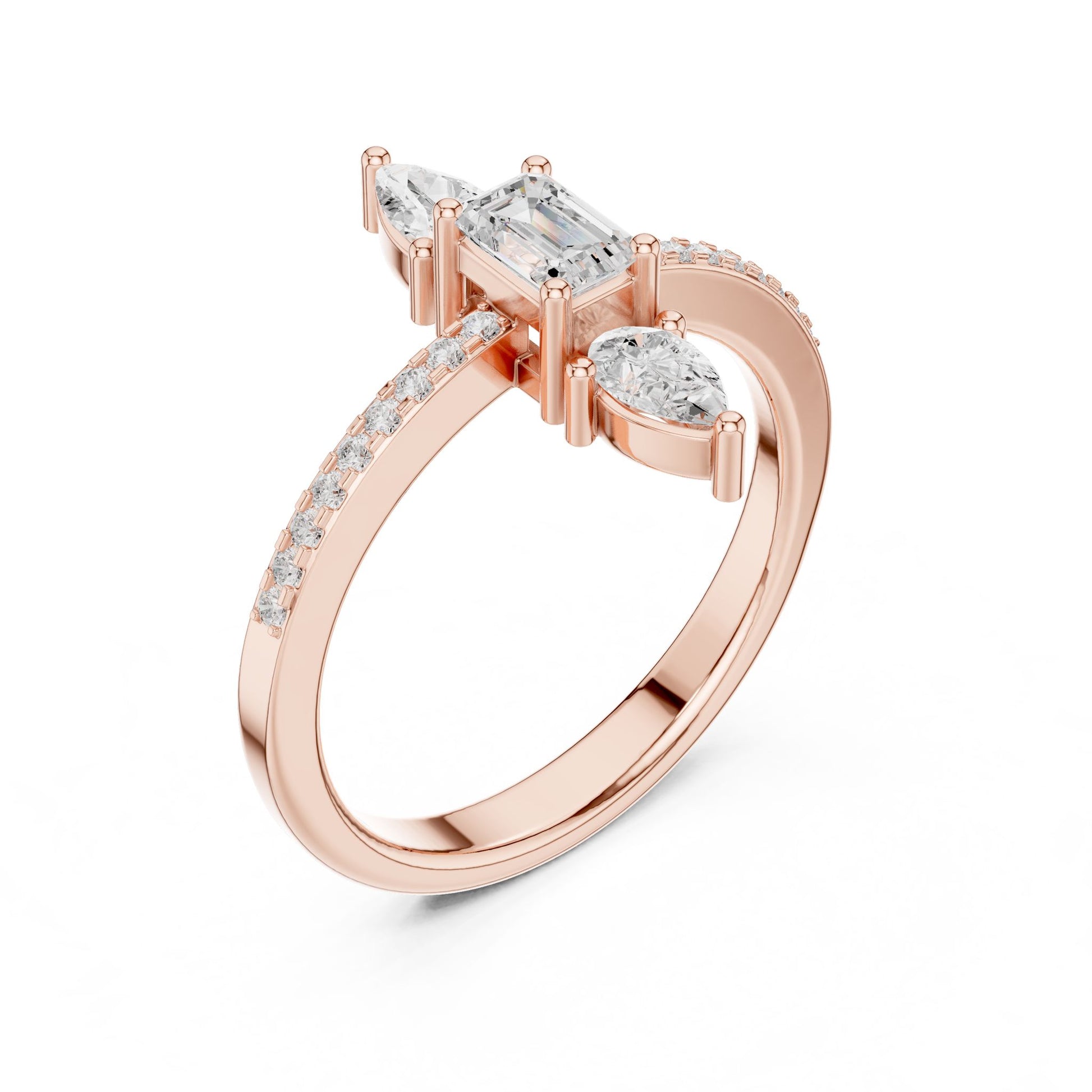 Emerald Lab Grown Diamond Three-Stone Engagement Ring