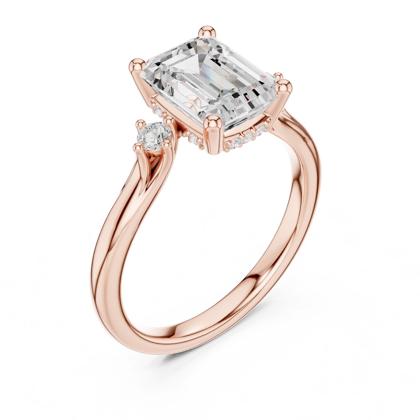 Emerald Lab Grown Diamond Three-Stone Engagement Ring