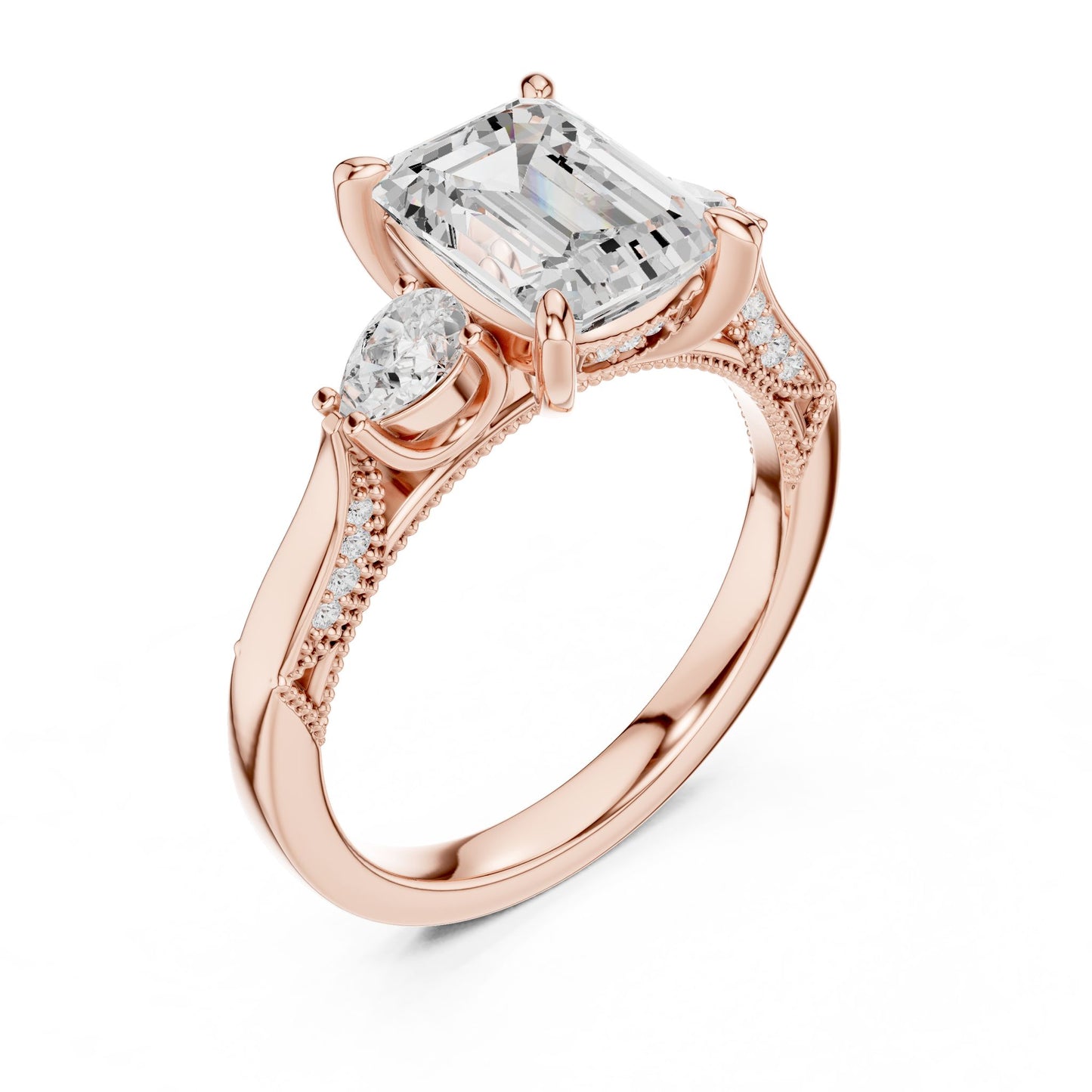 Emerald Lab Grown Diamond Three-Stone Engagement Ring