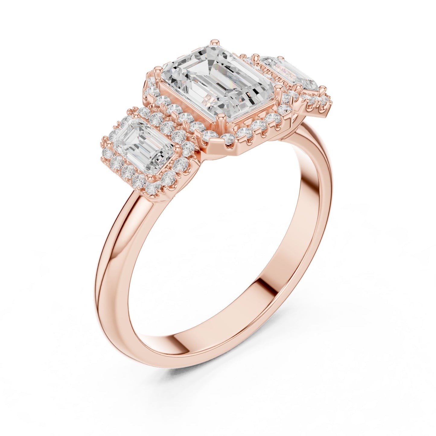 Emerald Lab Grown Diamond Three-Stone Engagement Ring