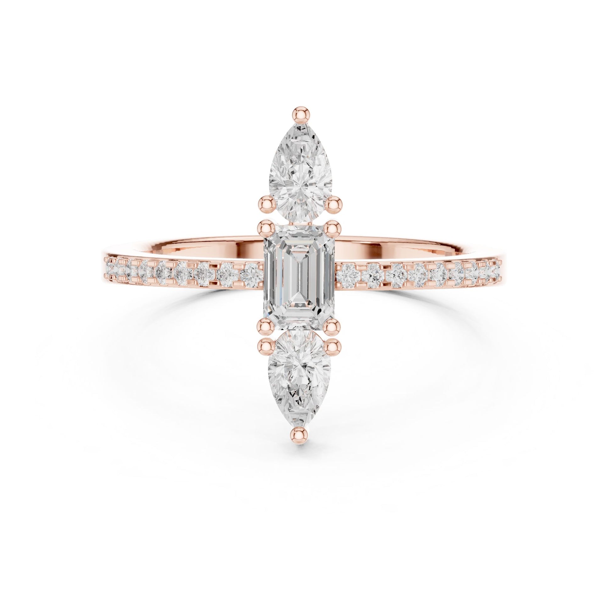 Emerald Lab Grown Diamond Three-Stone Engagement Ring