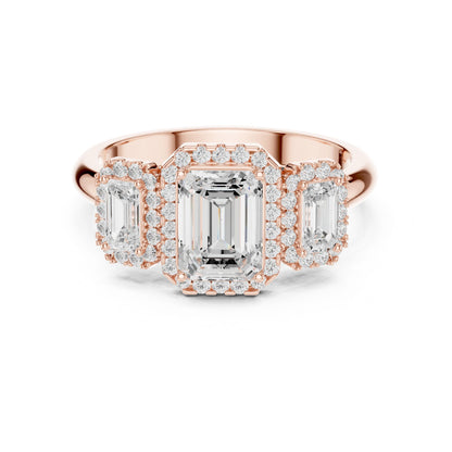 Emerald Lab Grown Diamond Three-Stone Engagement Ring