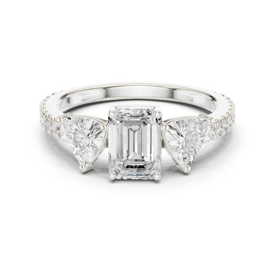 Emerald Lab Grown Diamond Three-Stone Engagement Ring