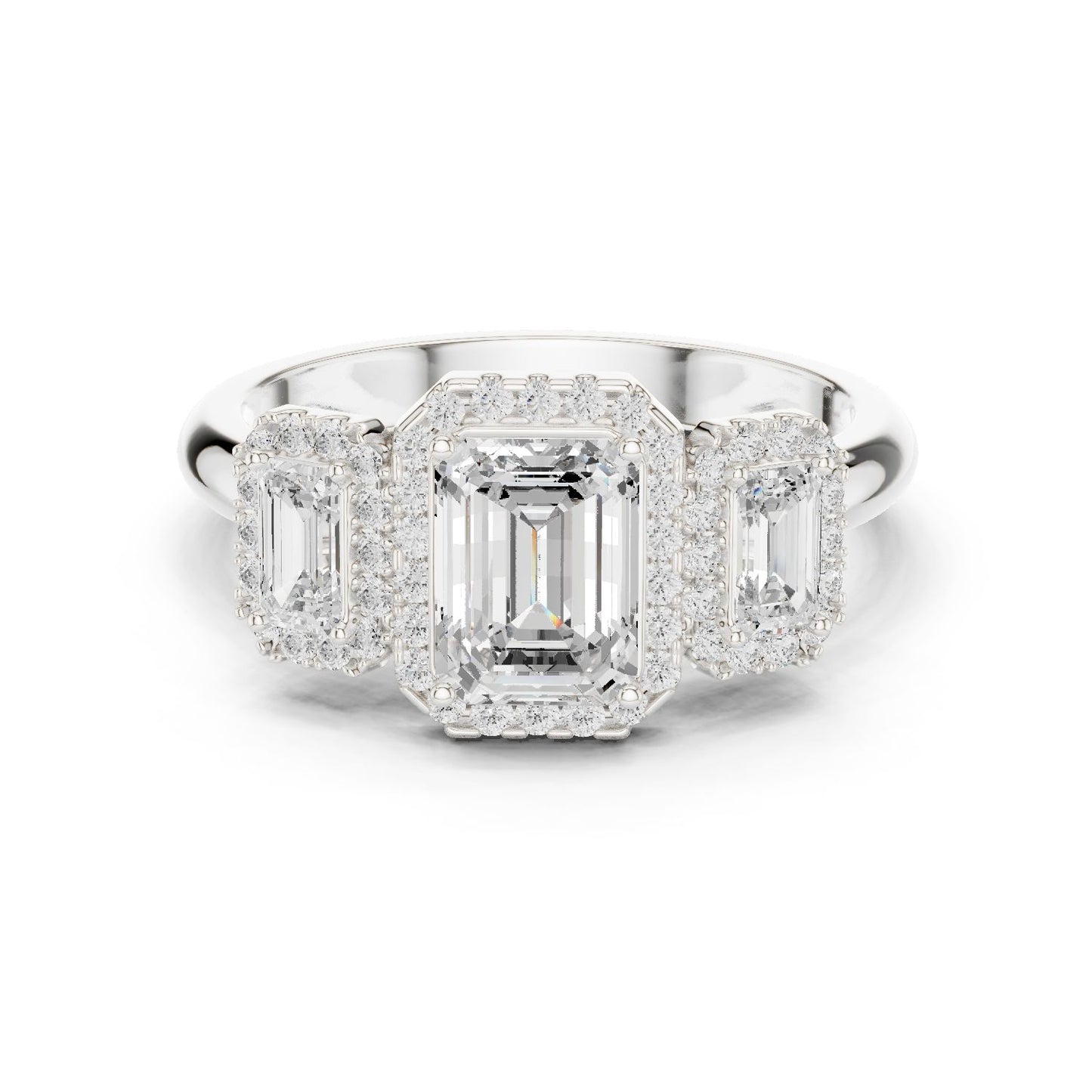 Emerald Lab Grown Diamond Three-Stone Engagement Ring