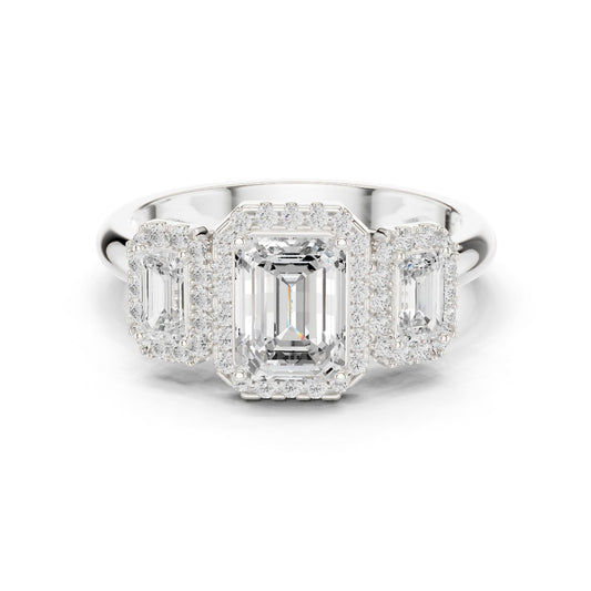 Emerald Lab Grown Diamond Three-Stone Engagement Ring