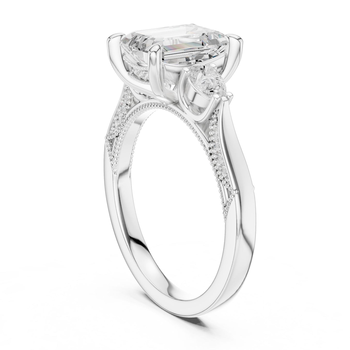 Emerald Lab Grown Diamond Three-Stone Engagement Ring