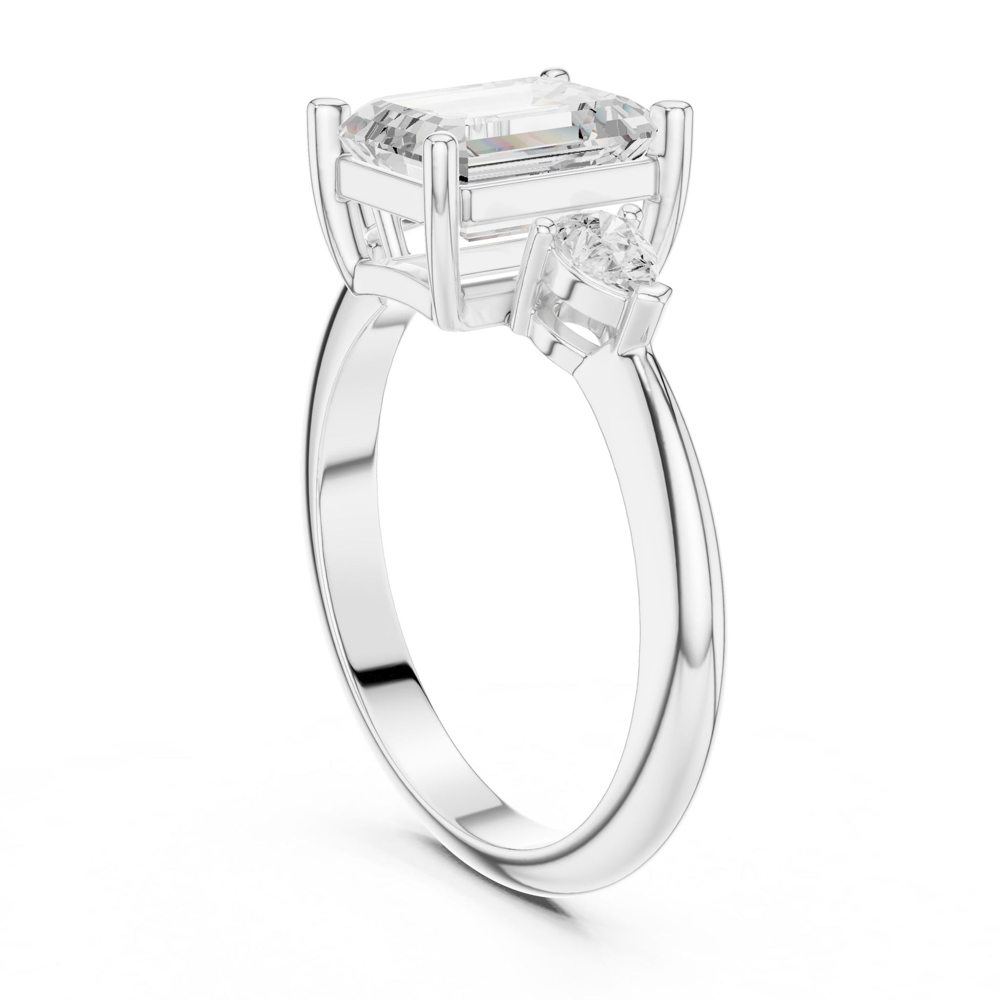 Emerald Lab Grown Diamond Three-Stone Engagement Ring