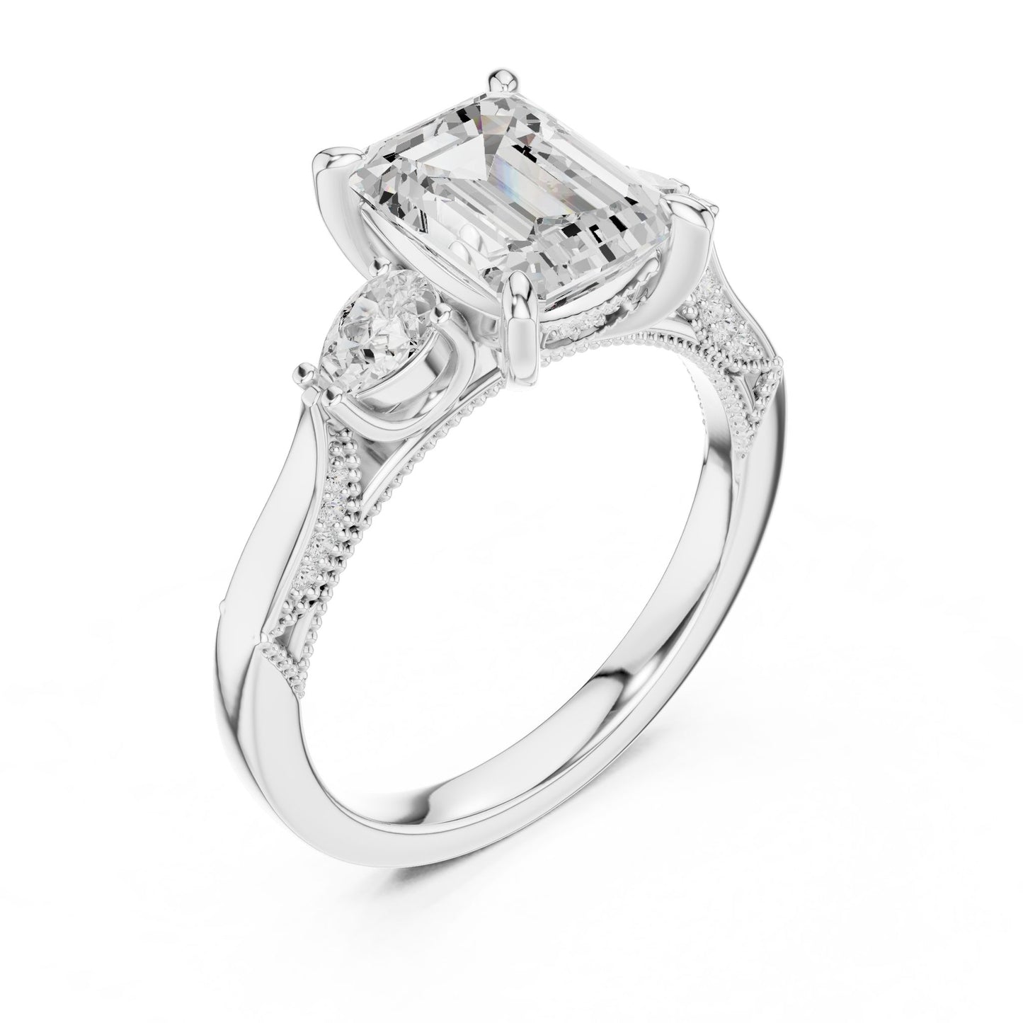 Emerald Lab Grown Diamond Three-Stone Engagement Ring