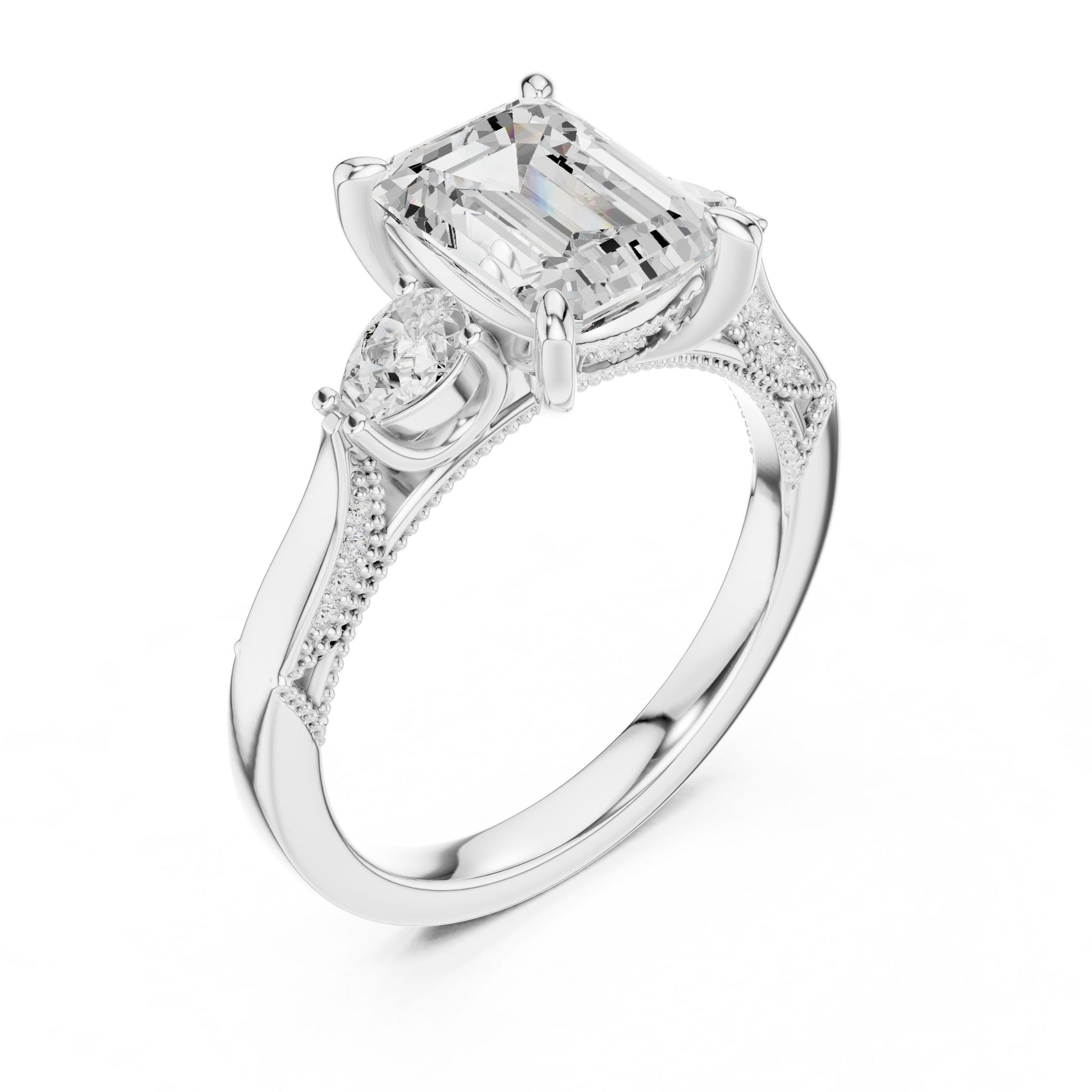 Emerald Lab Grown Diamond Three-Stone Engagement Ring