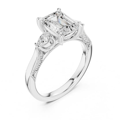 Emerald Lab Grown Diamond Three-Stone Engagement Ring