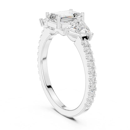Emerald Lab Grown Diamond Three-Stone Engagement Ring