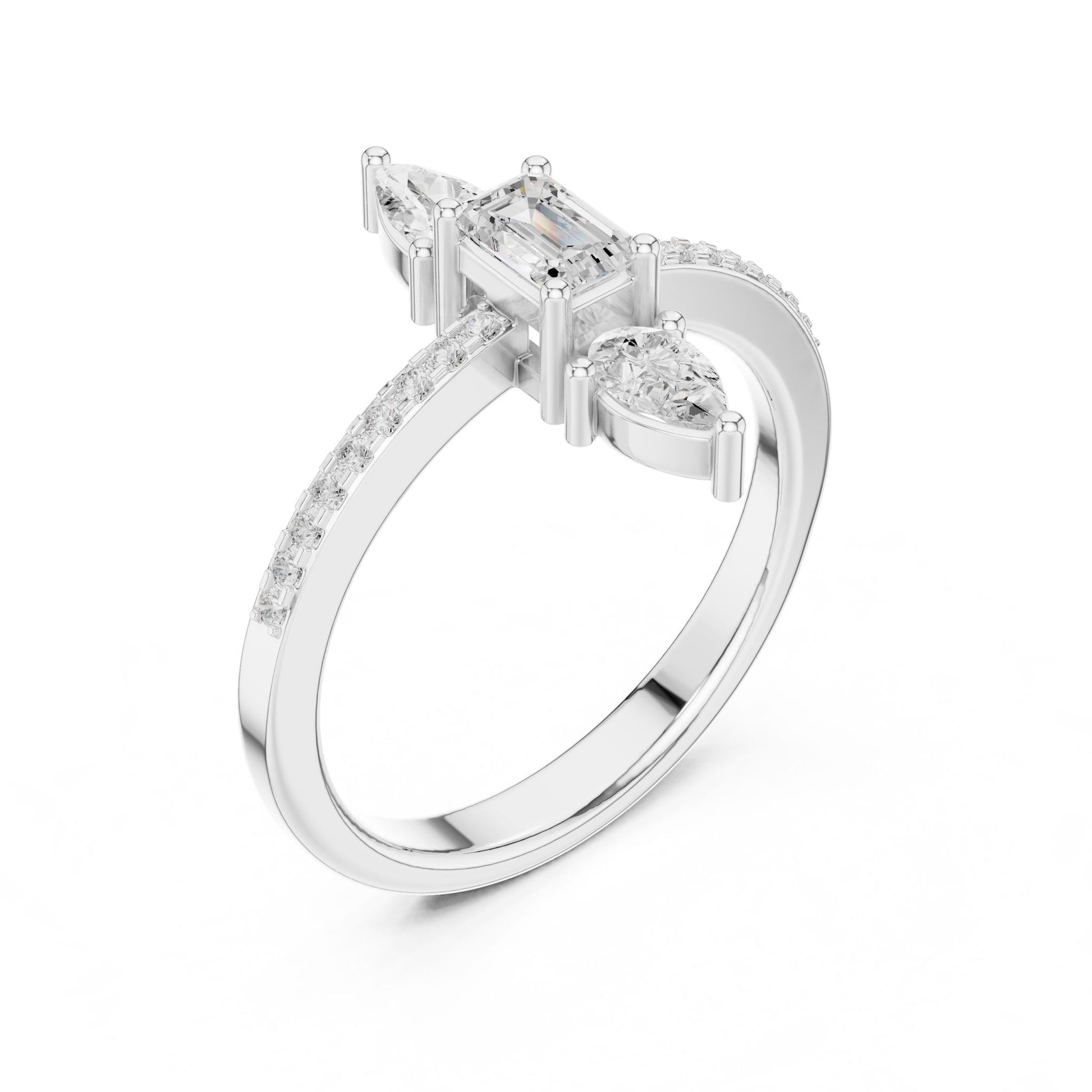 Emerald Lab Grown Diamond Three-Stone Engagement Ring