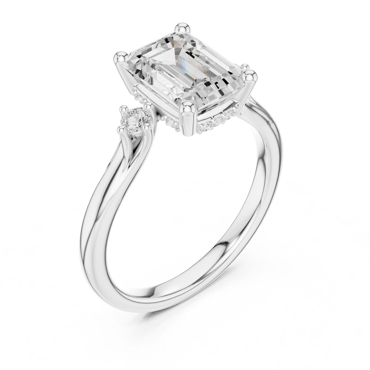 Emerald Lab Grown Diamond Three-Stone Engagement Ring
