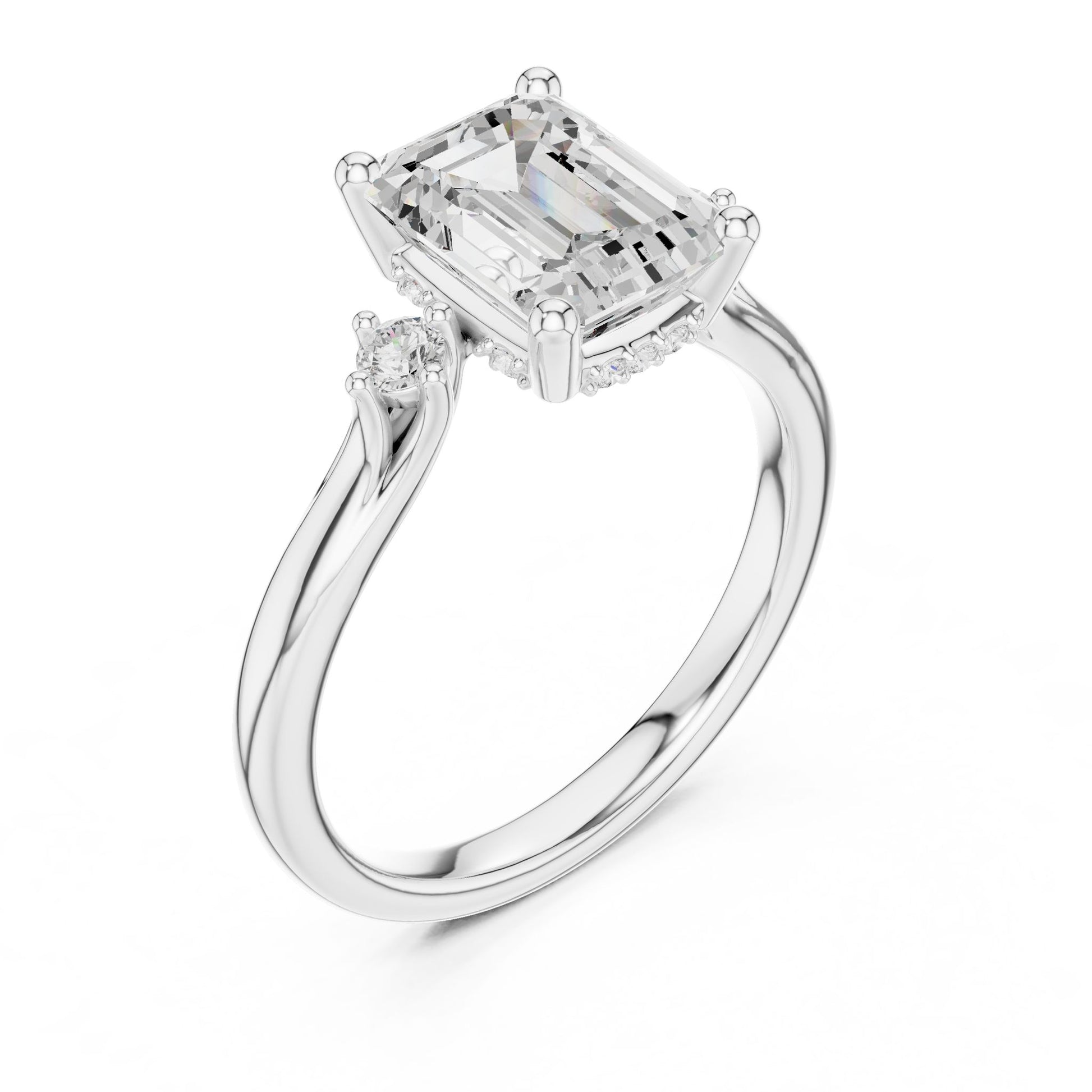 Emerald Lab Grown Diamond Three-Stone Engagement Ring