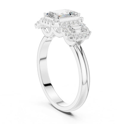 Emerald Lab Grown Diamond Three-Stone Engagement Ring