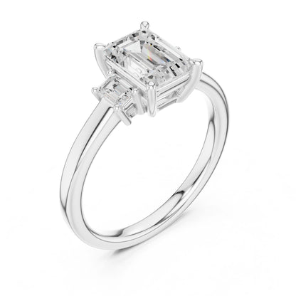 Emerald Lab Grown Diamond Three-Stone Engagement Ring
