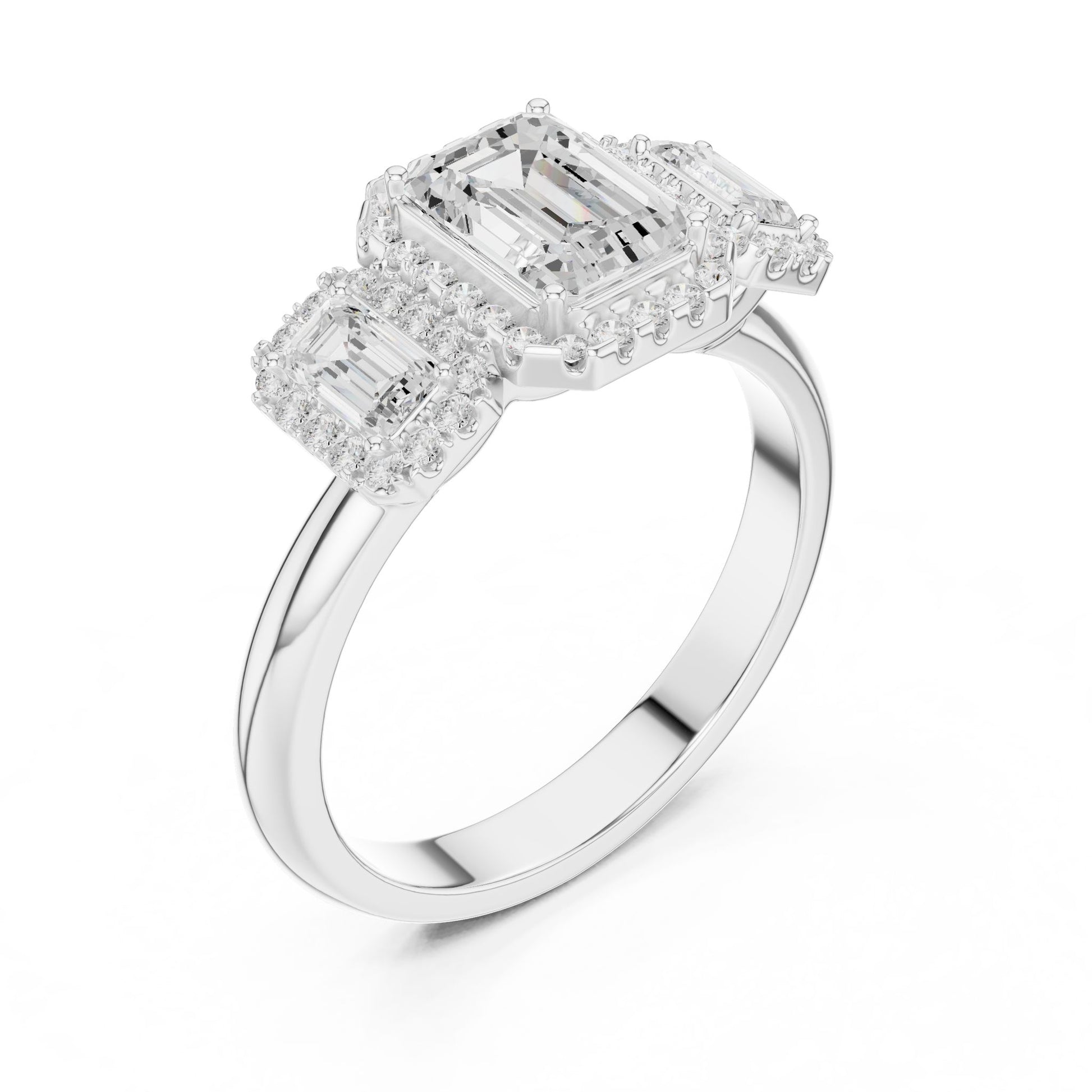Emerald Lab Grown Diamond Three-Stone Engagement Ring
