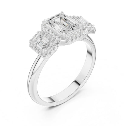 Emerald Lab Grown Diamond Three-Stone Engagement Ring