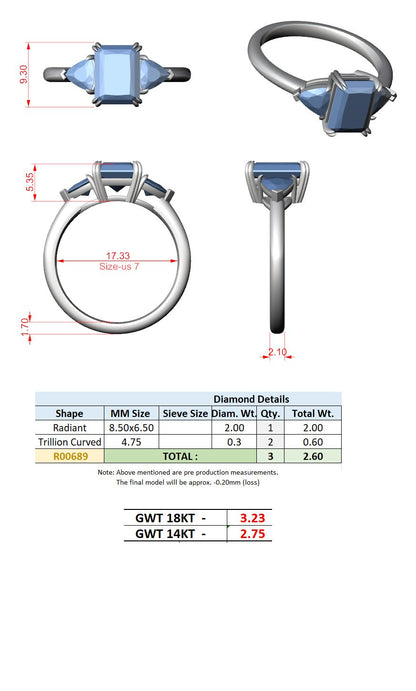 Emerald Lab Grown Diamond Three-Stone Engagement Ring