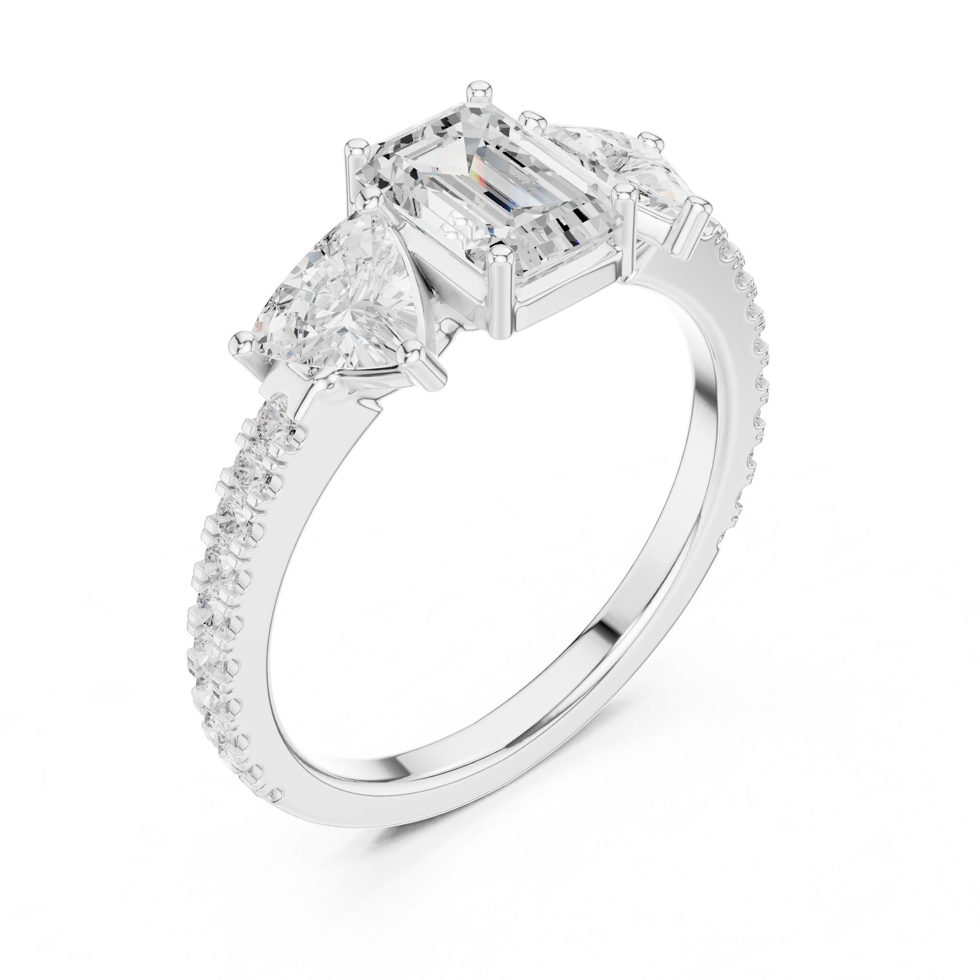 Emerald Lab Grown Diamond Three-Stone Engagement Ring