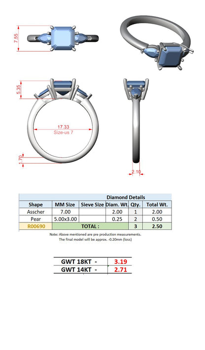 Emerald Lab Grown Diamond Three-Stone Engagement Ring