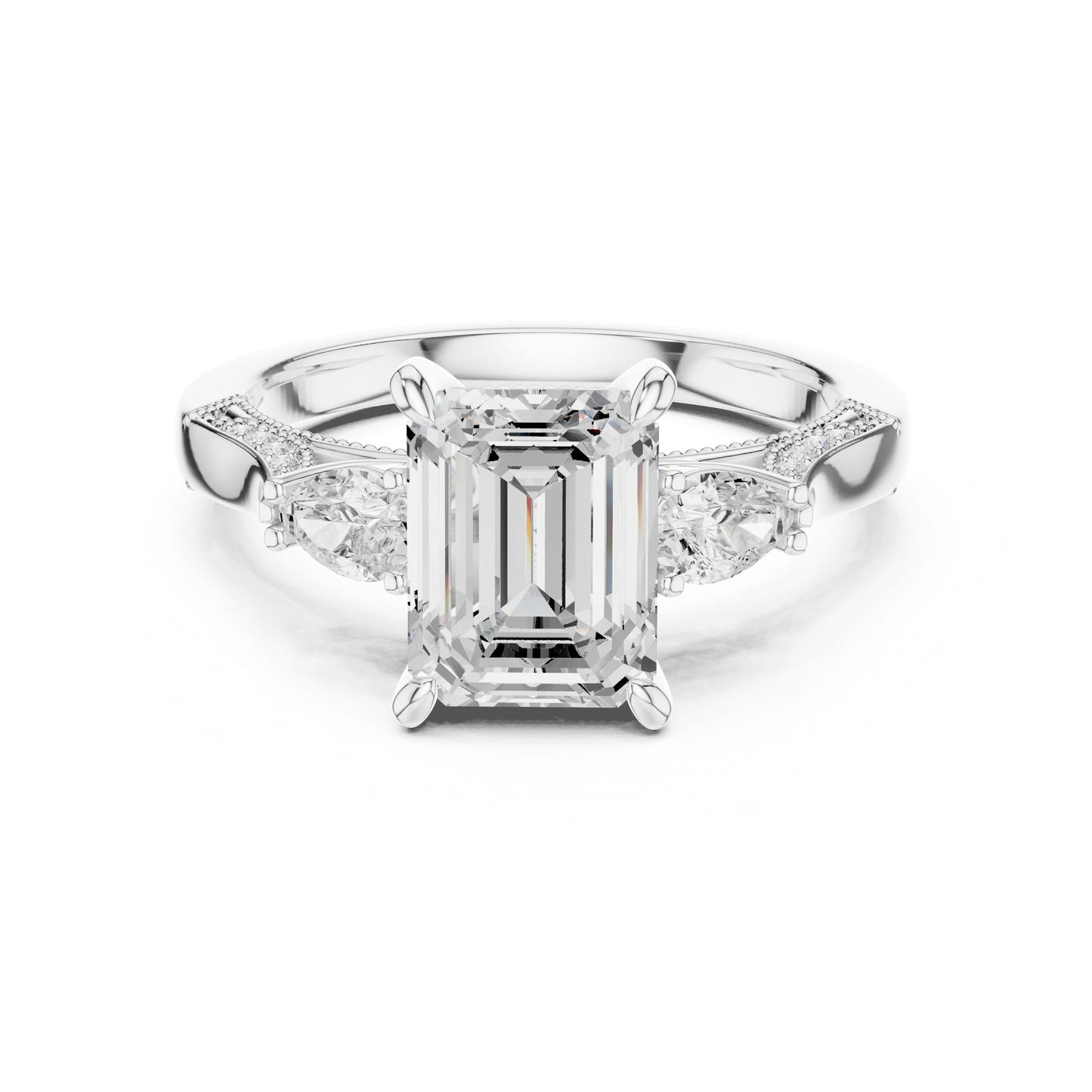 Emerald Lab Grown Diamond Three-Stone Engagement Ring