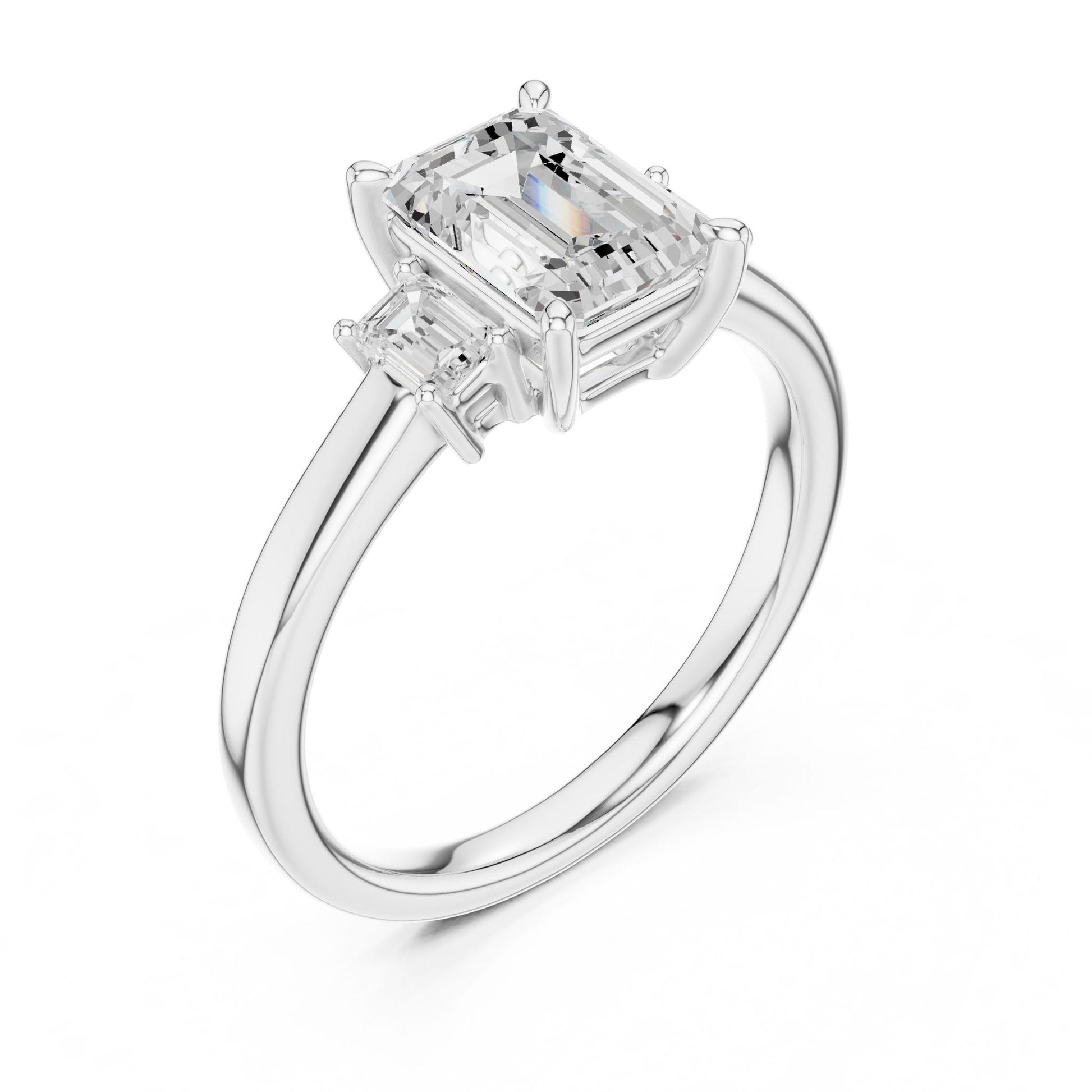 Emerald Lab Grown Diamond Three-Stone Engagement Ring