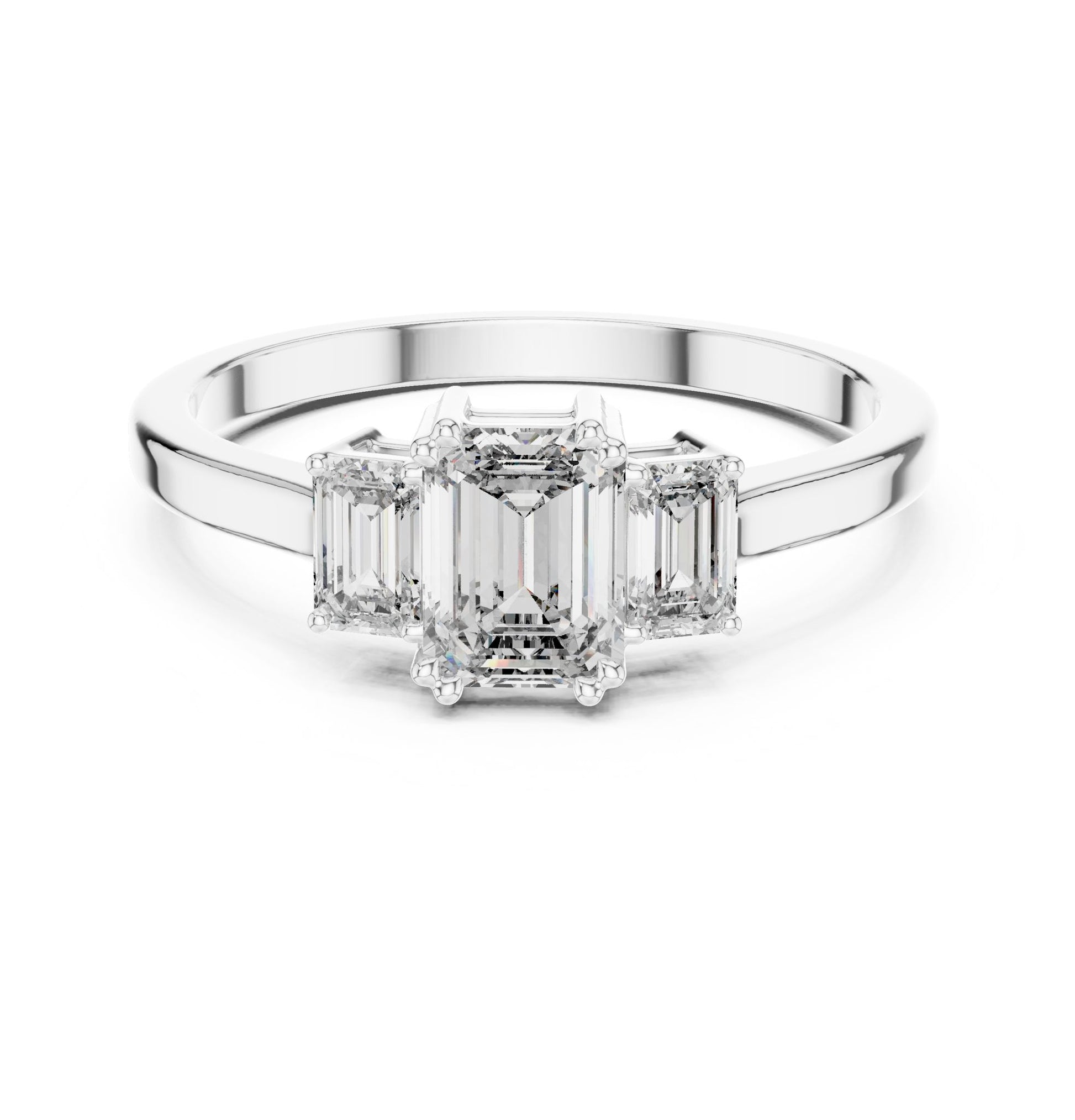 Emerald Lab Grown Diamond Three-Stone Engagement Ring