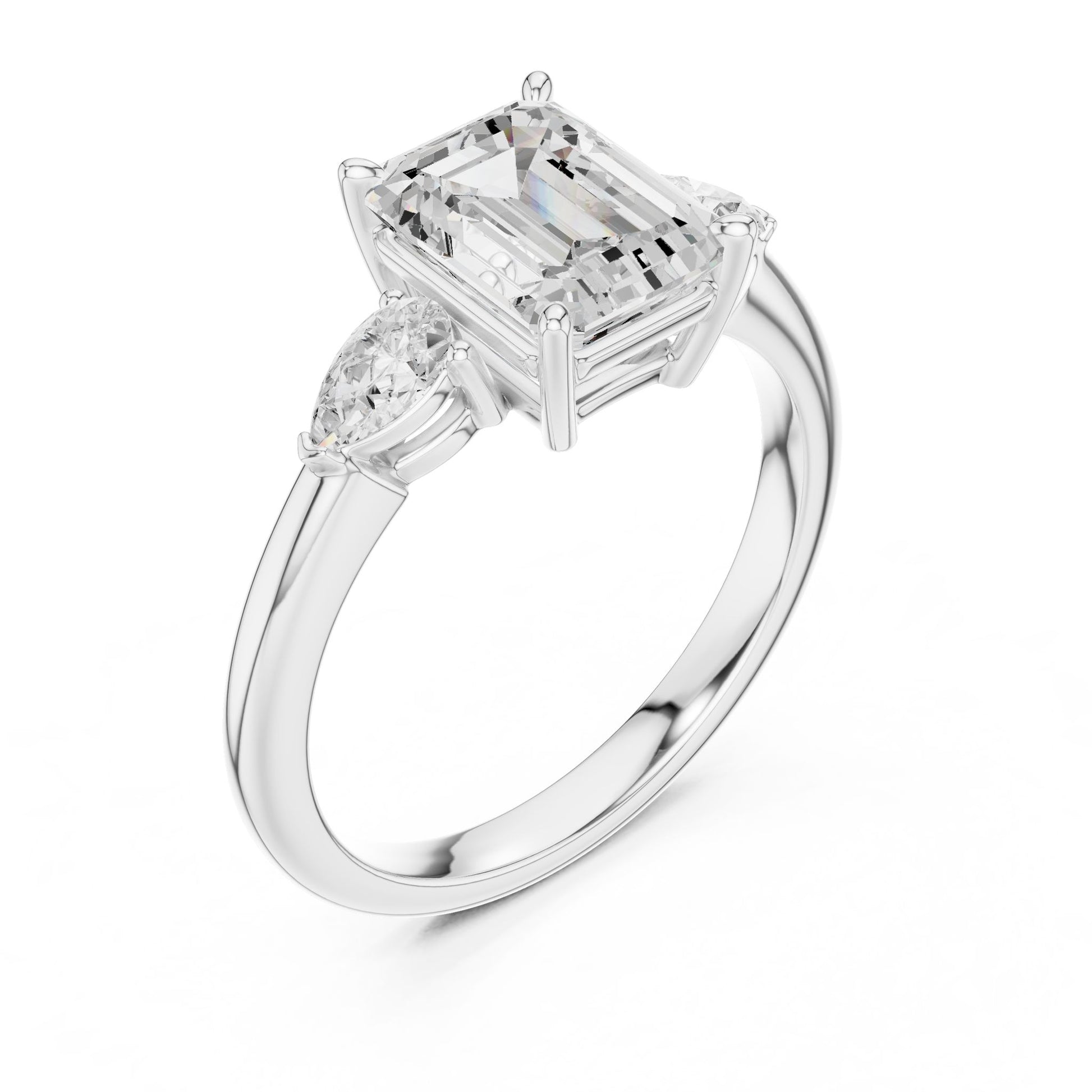 Emerald Lab Grown Diamond Three-Stone Engagement Ring