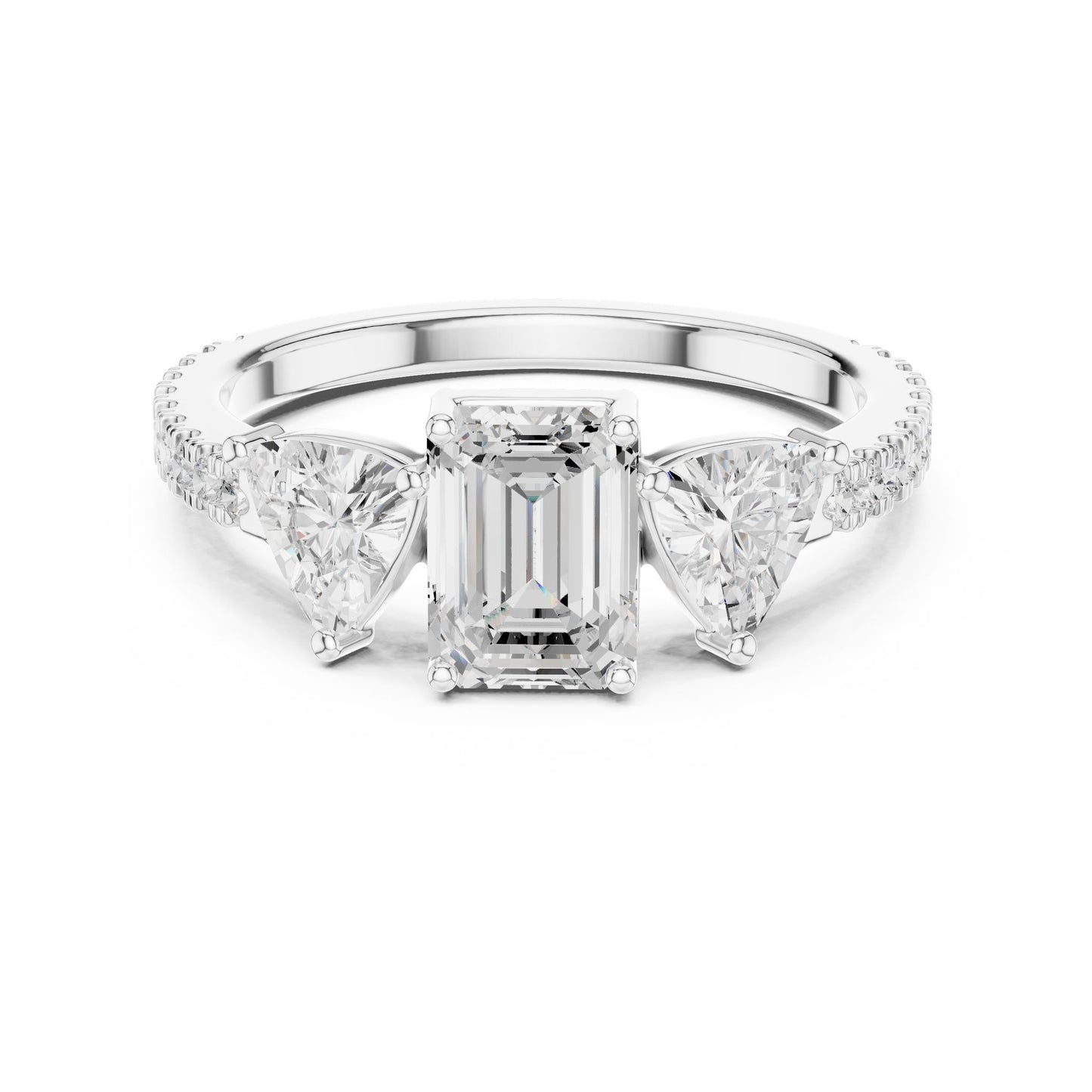 Emerald Lab Grown Diamond Three-Stone Engagement Ring