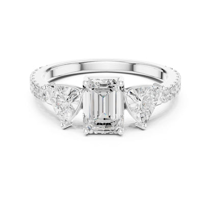 Emerald Lab Grown Diamond Three-Stone Engagement Ring