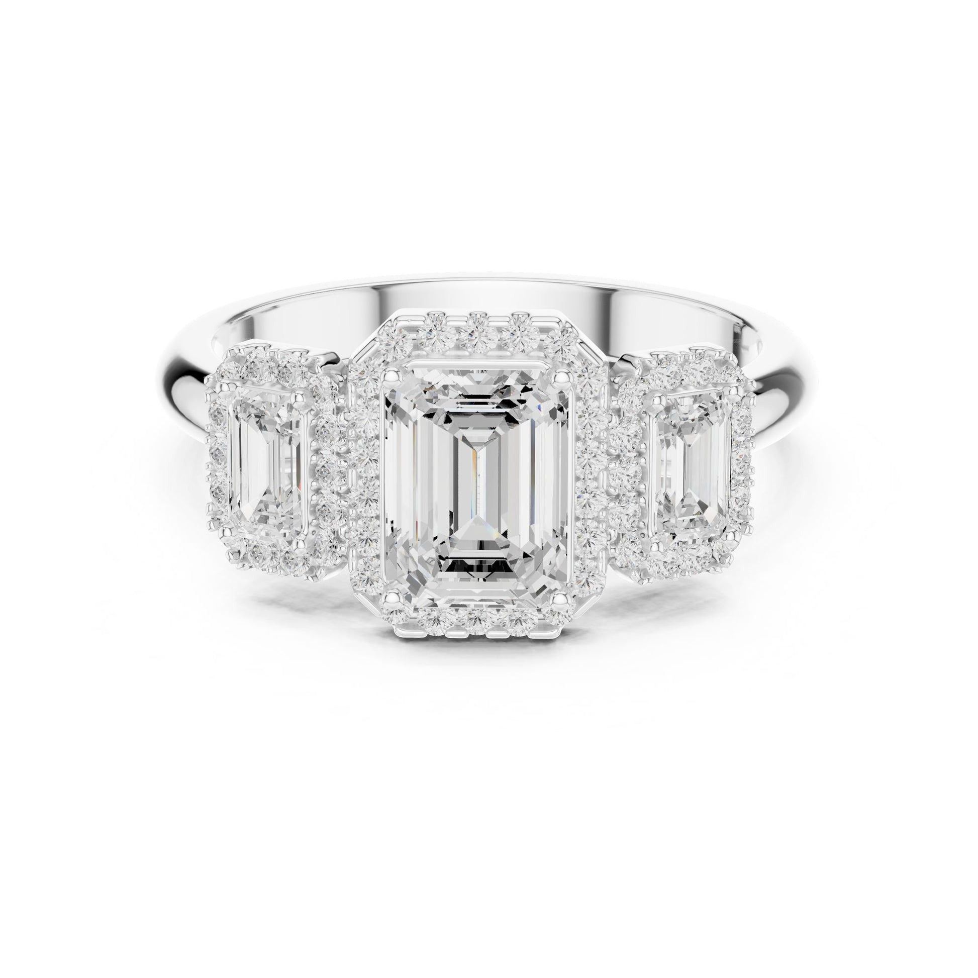 Emerald Lab Grown Diamond Three-Stone Engagement Ring