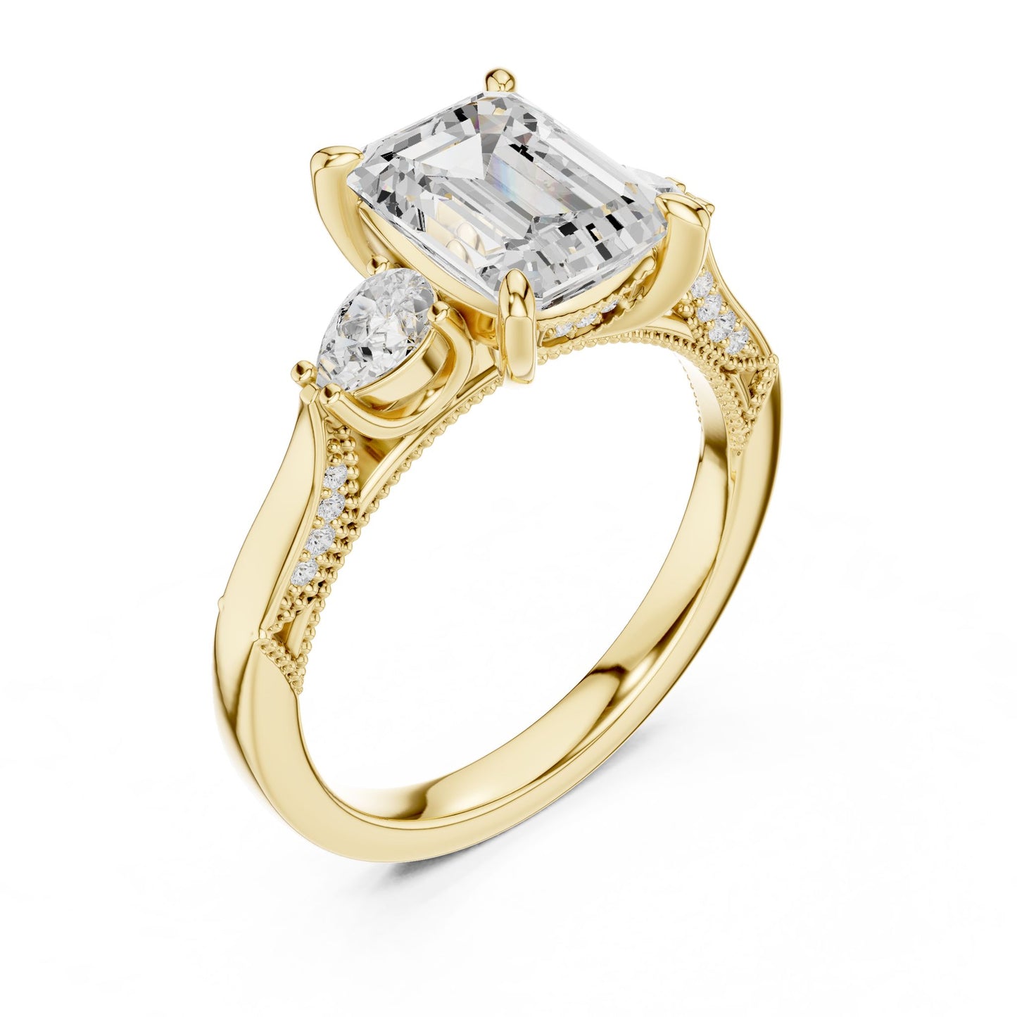 Emerald Lab Grown Diamond Three-Stone Engagement Ring