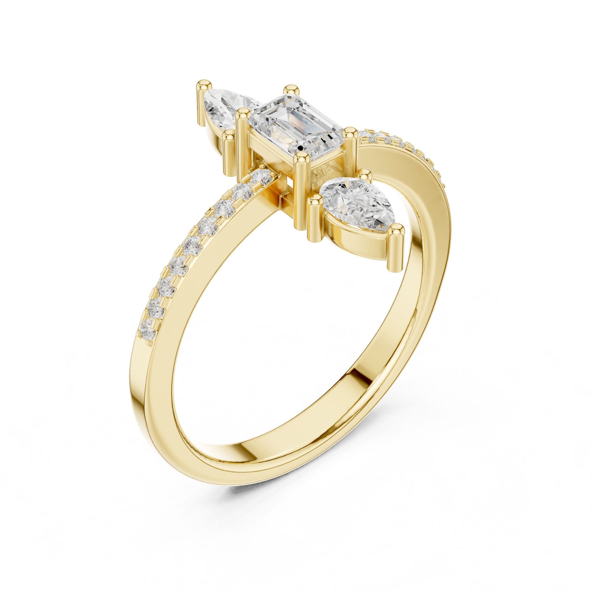Emerald Lab Grown Diamond Three-Stone Engagement Ring