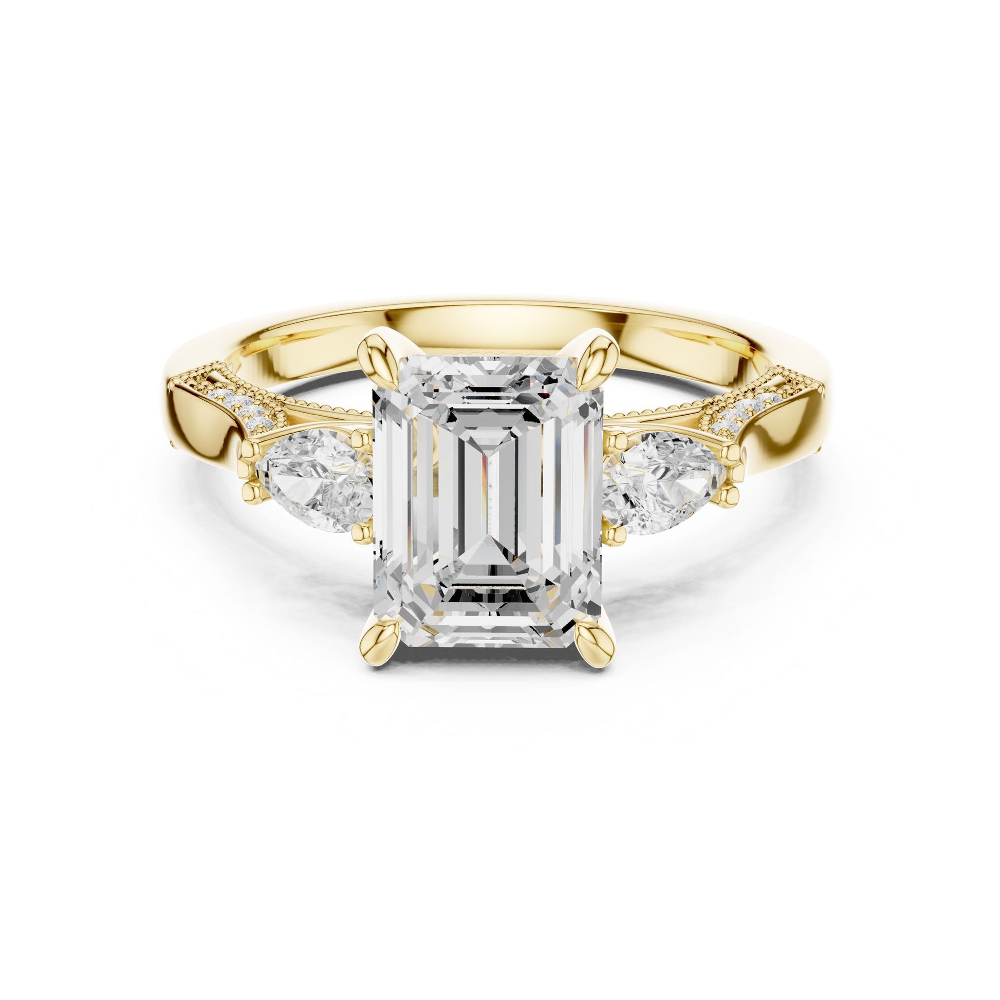 Emerald Lab Grown Diamond Three-Stone Engagement Ring