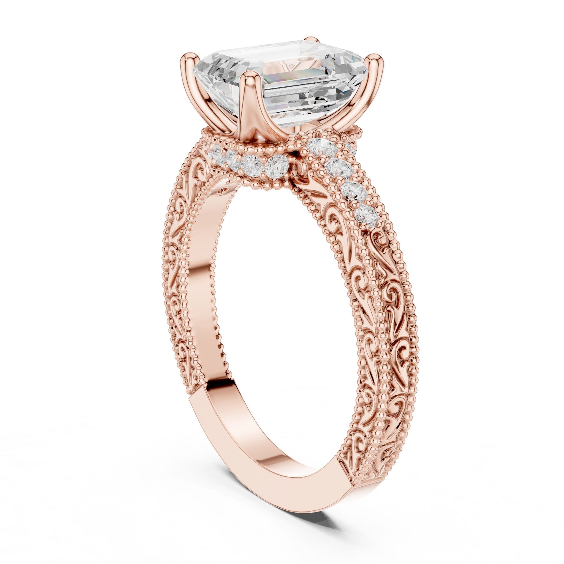 Emerald Lab Grown Diamond Vintage Engagement Ring