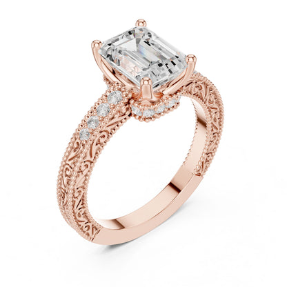 Emerald Lab Grown Diamond Vintage Engagement Ring