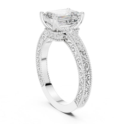 Emerald Lab Grown Diamond Vintage Engagement Ring
