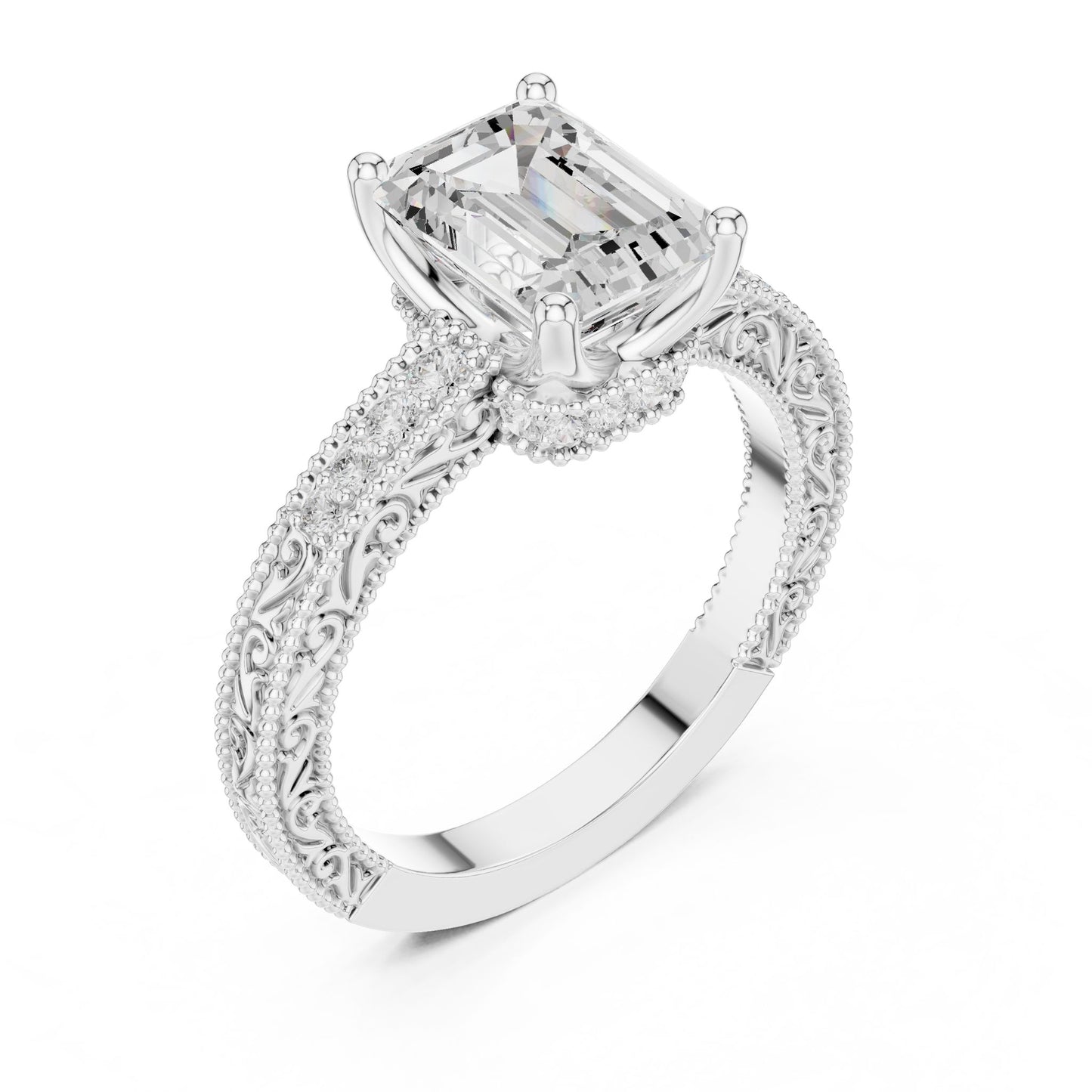 Emerald Lab Grown Diamond Vintage Engagement Ring