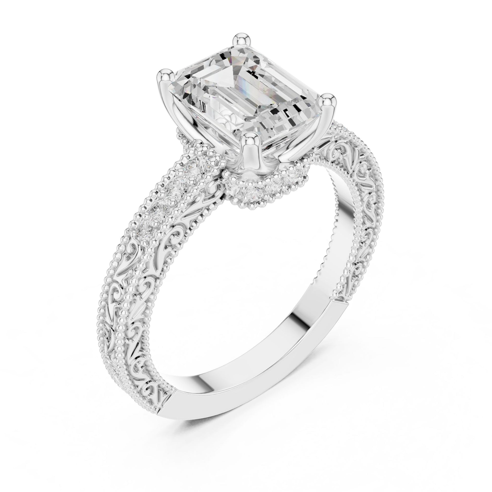 Emerald Lab Grown Diamond Vintage Engagement Ring