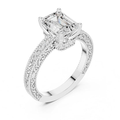 Emerald Lab Grown Diamond Vintage Engagement Ring