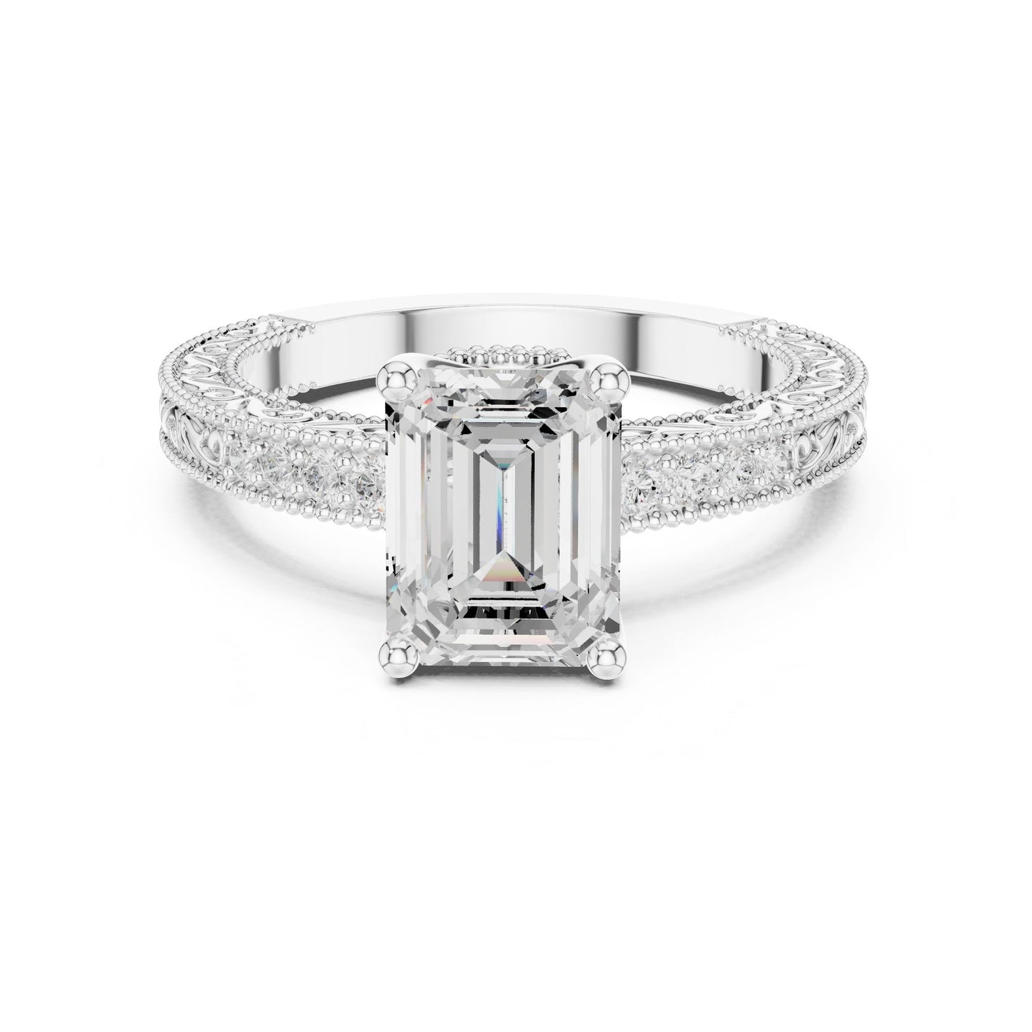 Emerald Lab Grown Diamond Vintage Engagement Ring