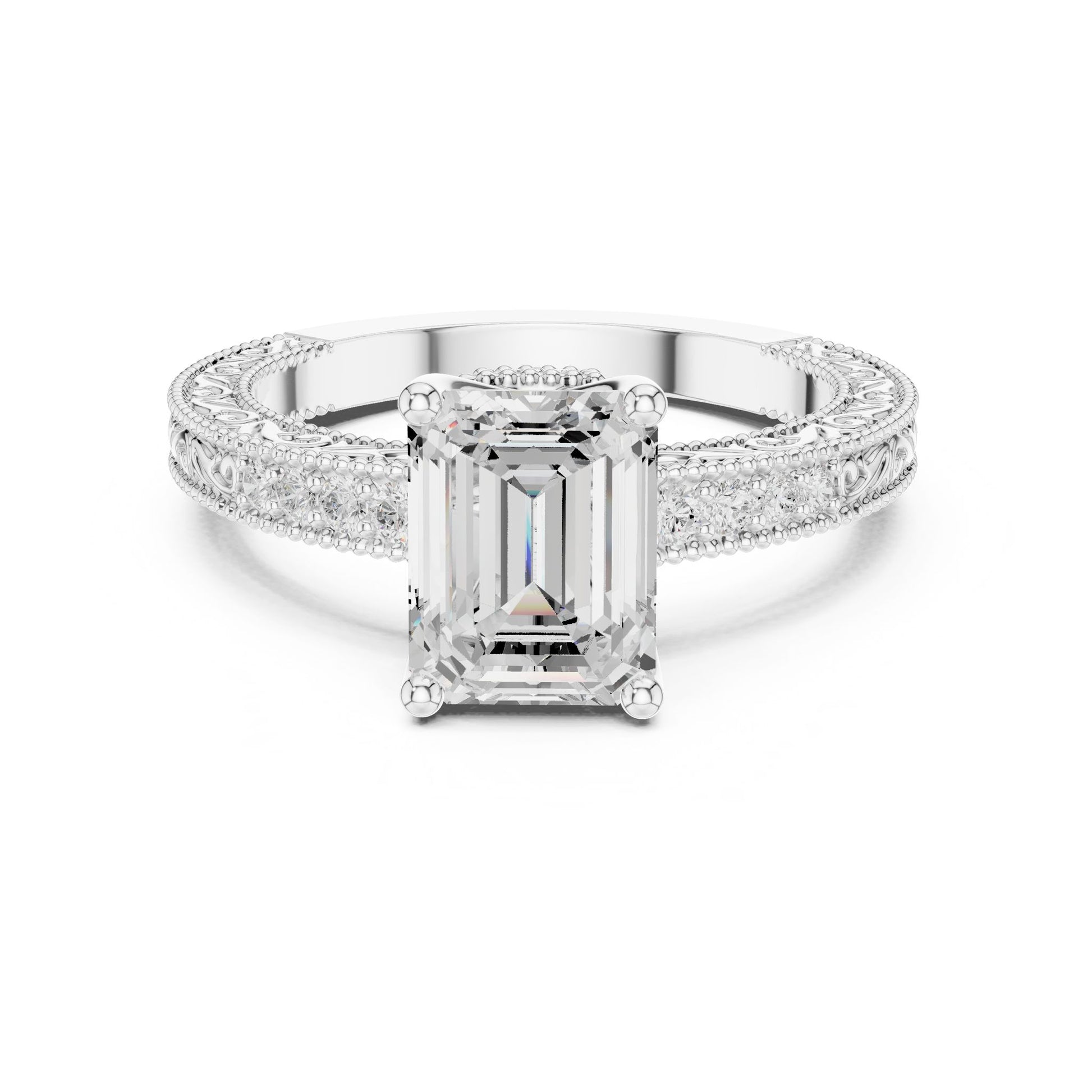 Emerald Lab Grown Diamond Vintage Engagement Ring