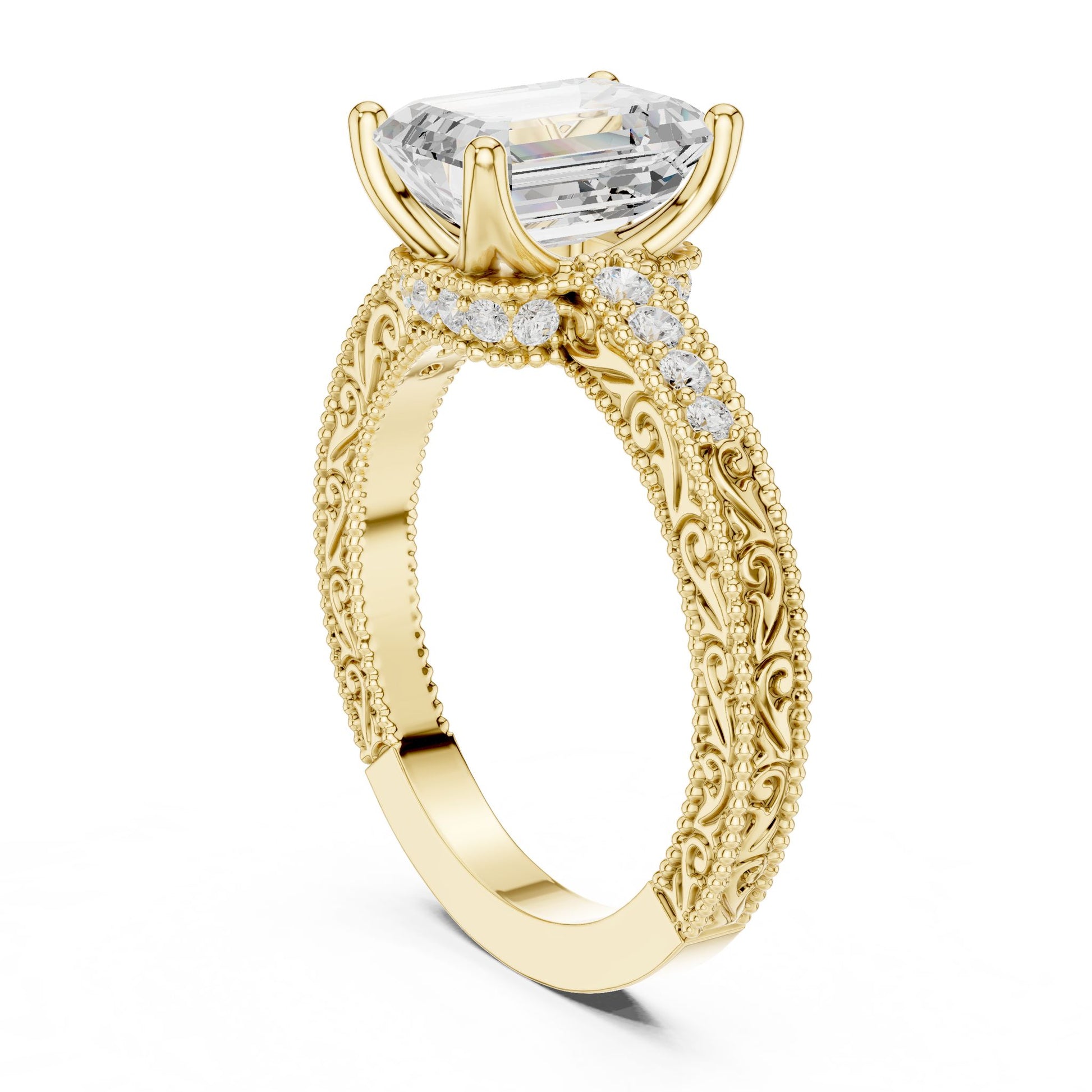 Emerald Lab Grown Diamond Vintage Engagement Ring